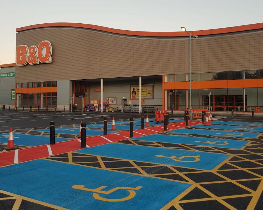 Car park line marking in B&Q car park